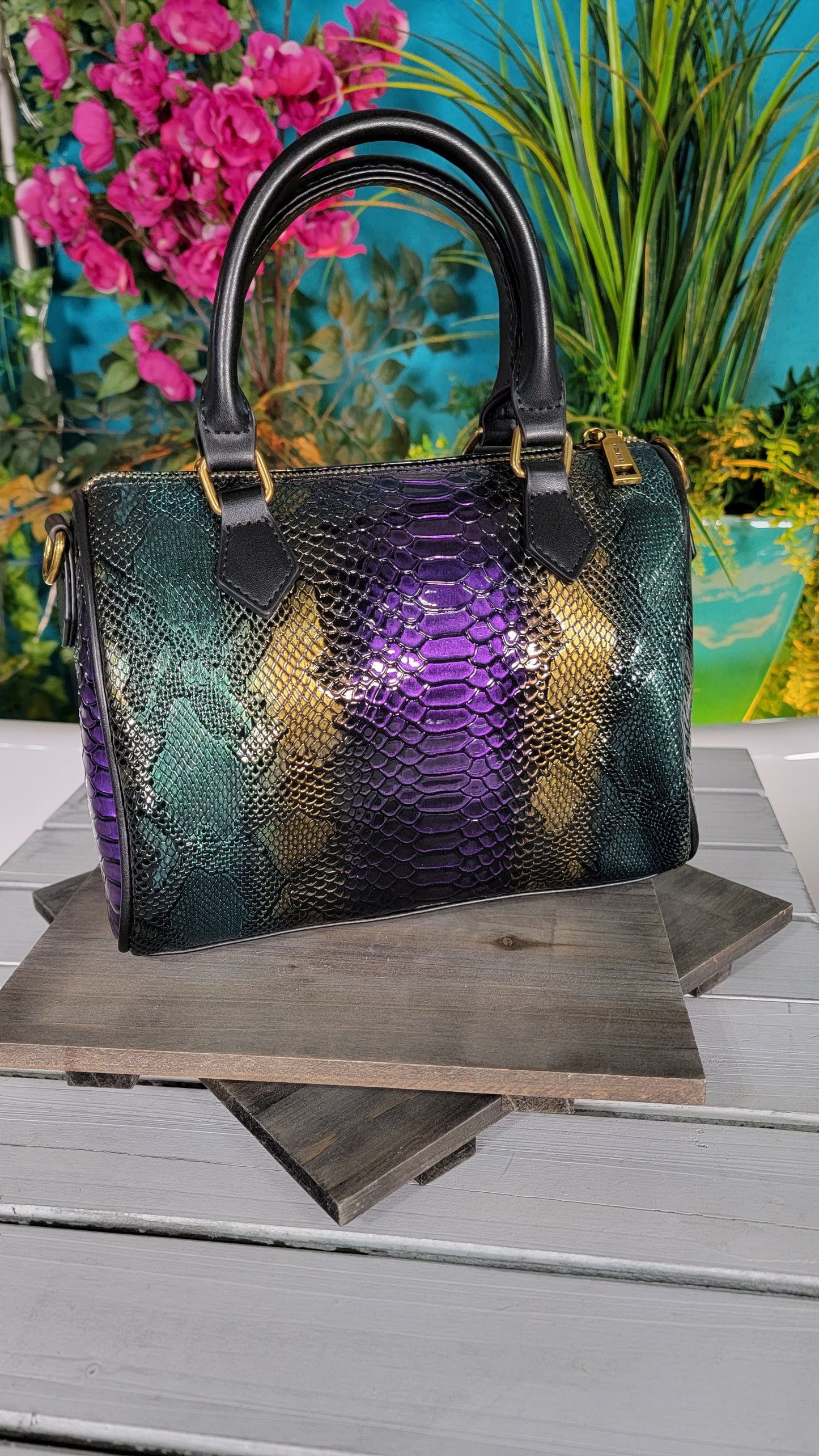 Croc pattern Metallic Purple, Gold, Green Bowling Bag