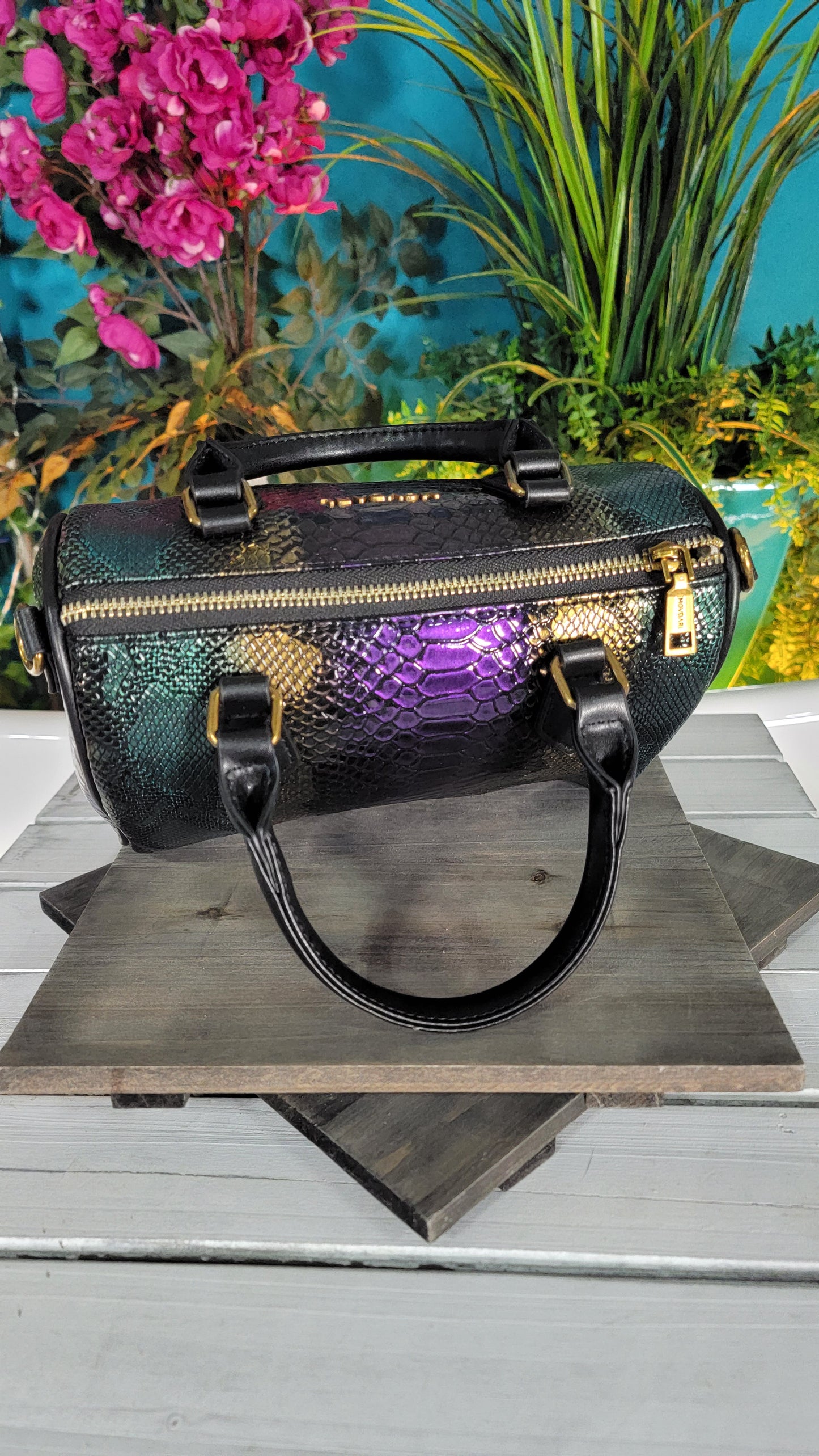 Croc pattern Metallic Purple, Gold, Green Bowling Bag