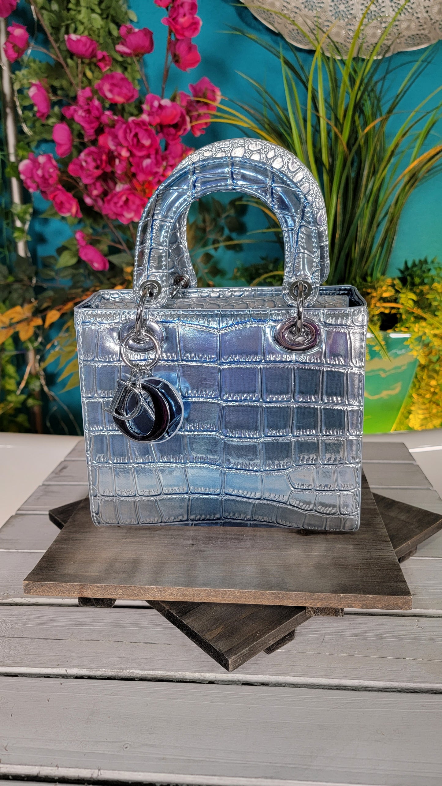 Ice Blue Metallic Handbag