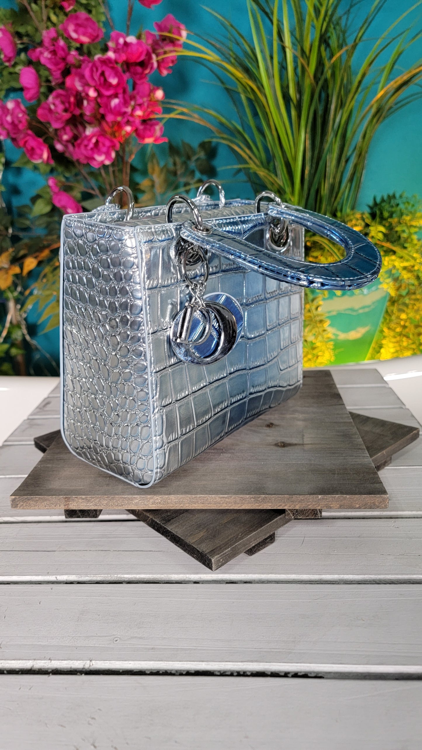 Ice Blue Metallic Handbag