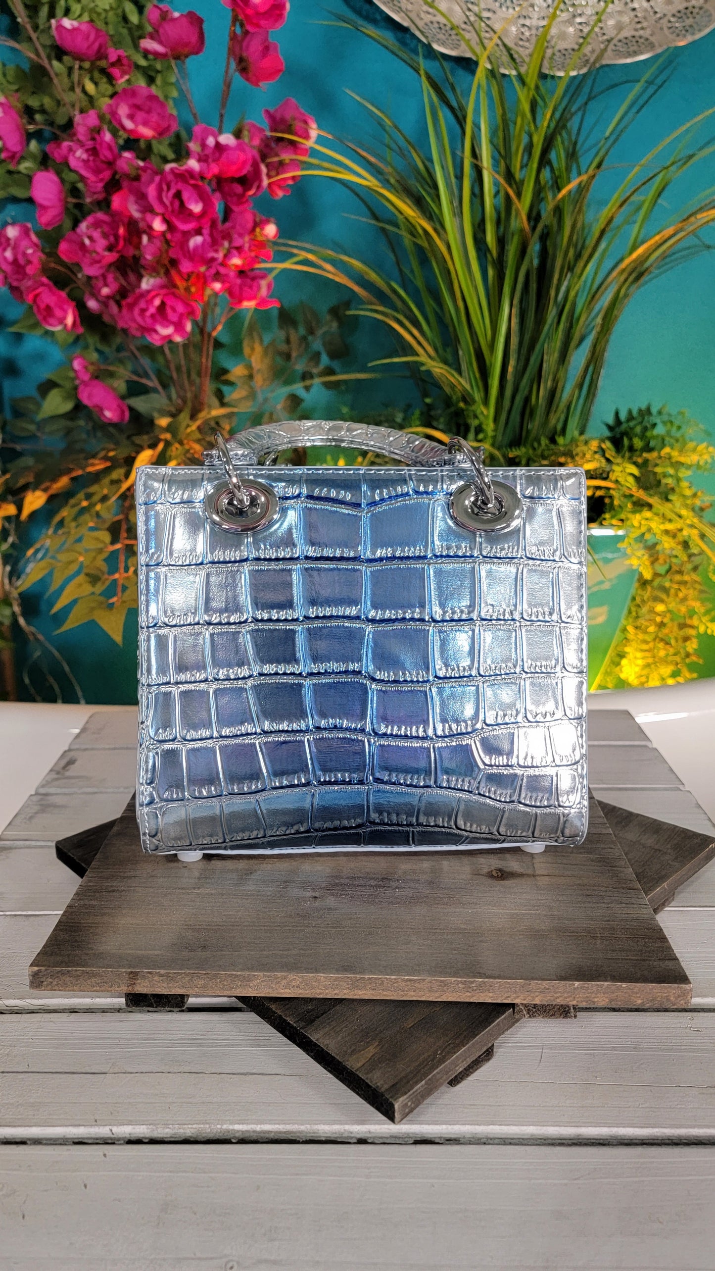 Ice Blue Metallic Handbag