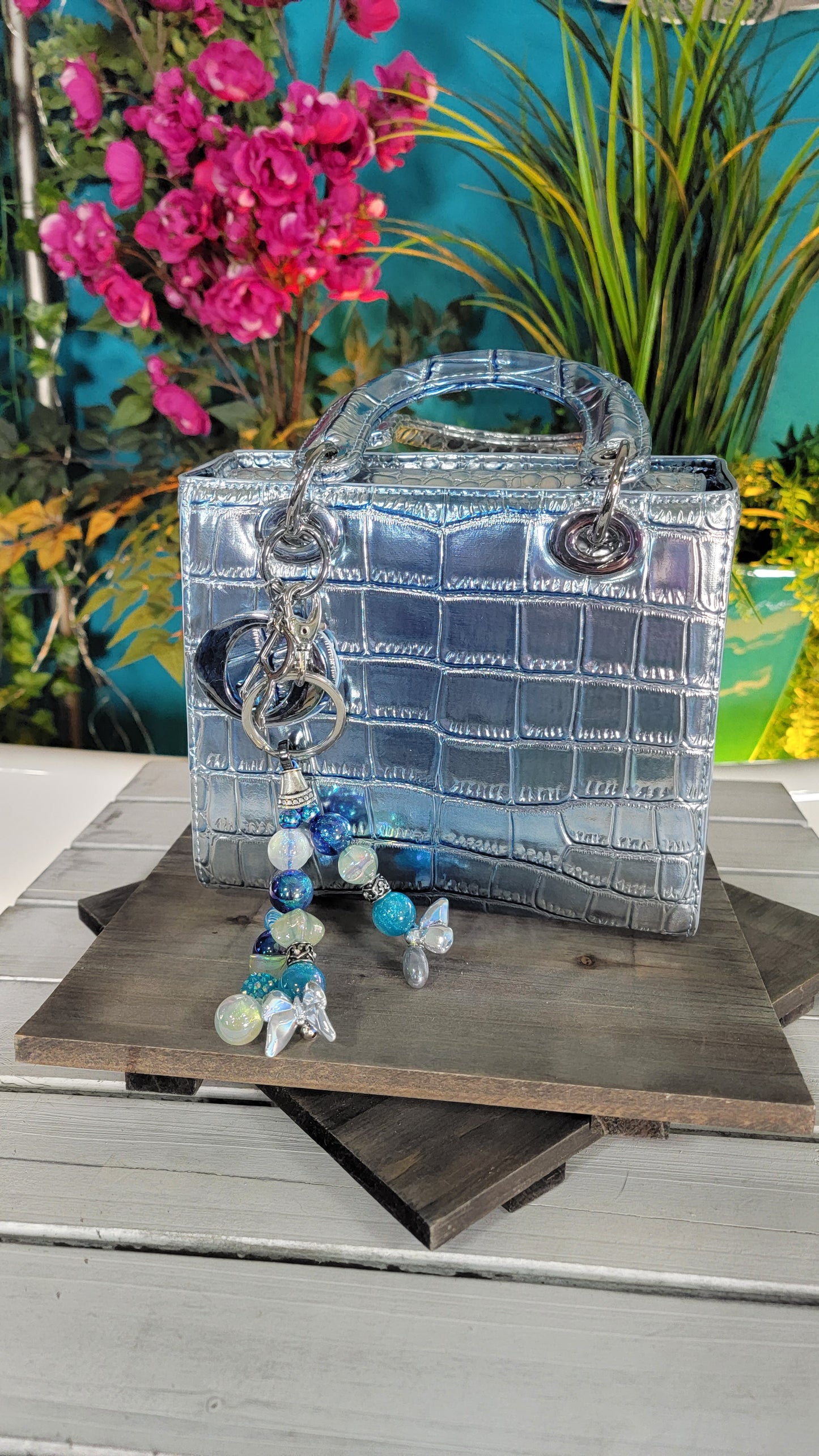 Ice Blue Metallic Handbag