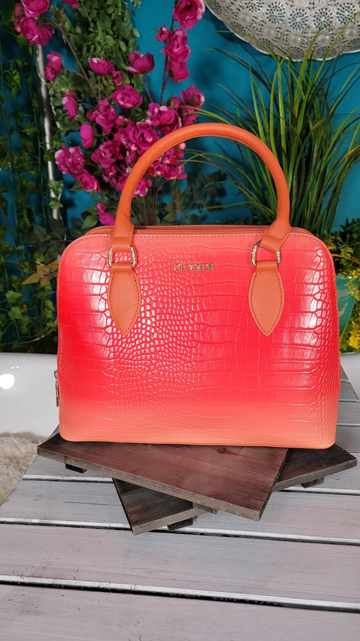 Orange Sherbet Pink Sunset Croc Purse