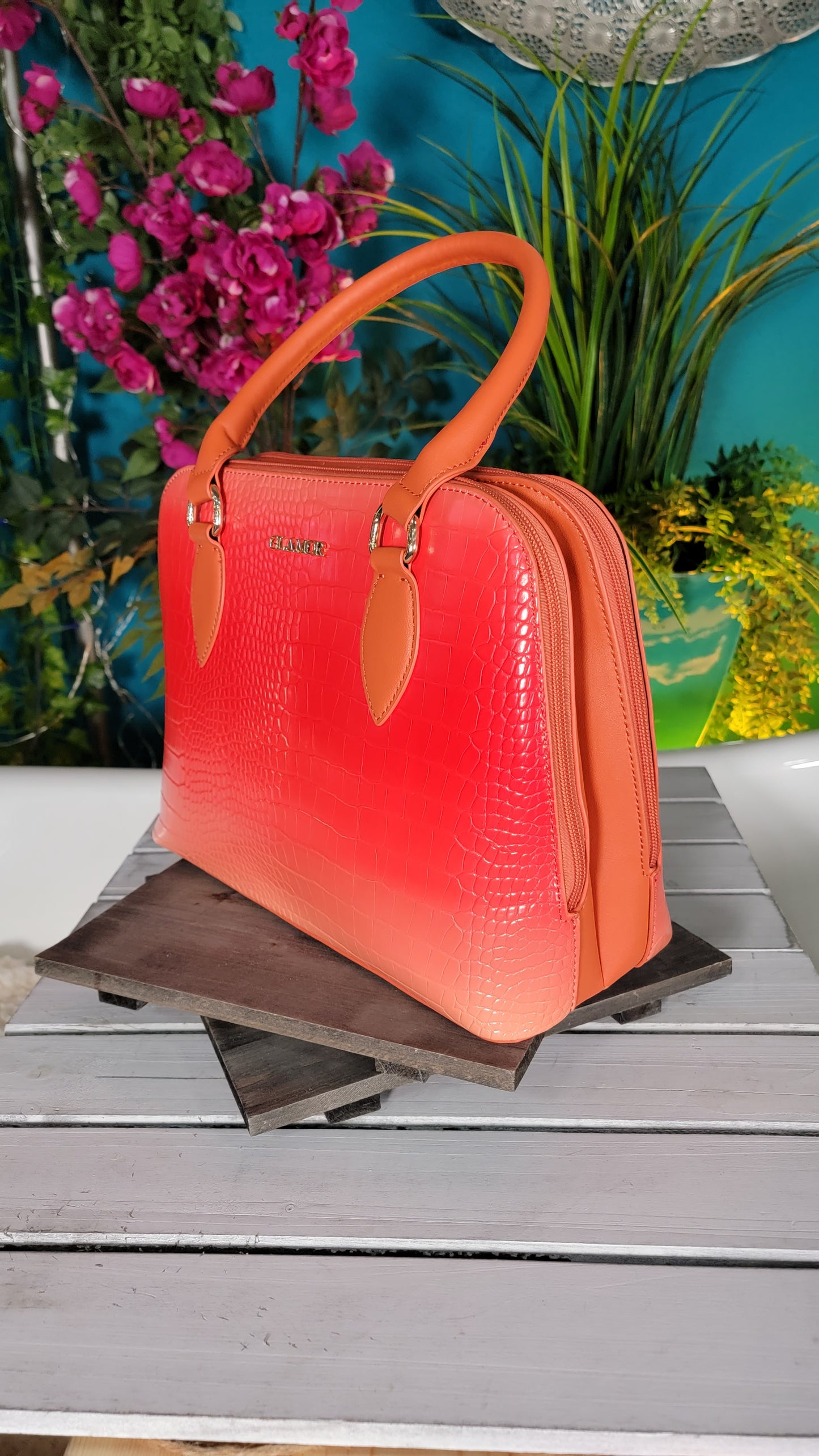 Orange Sherbet Pink Sunset Croc Purse