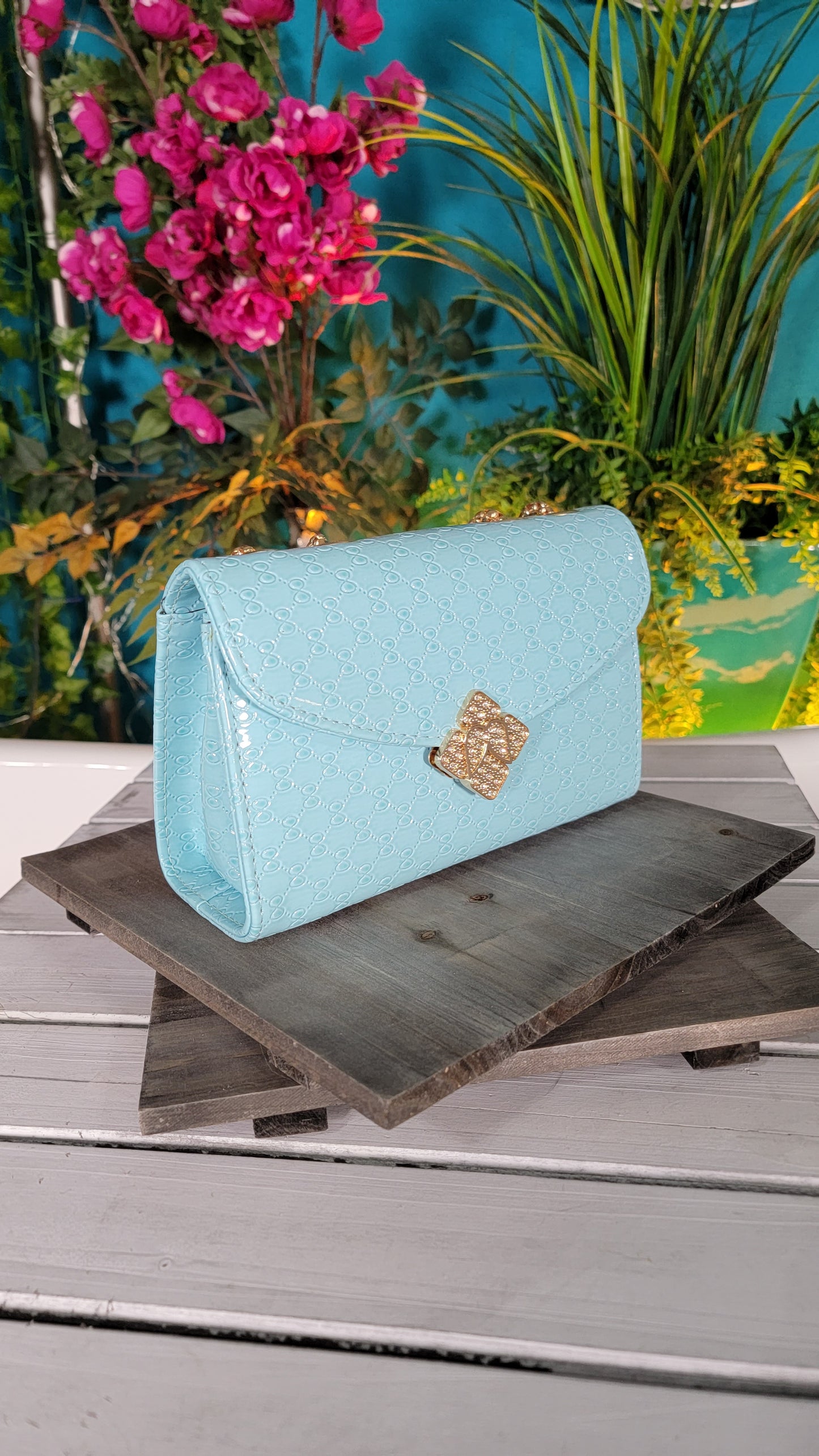 Light Blue Fancy Envelope Clutch