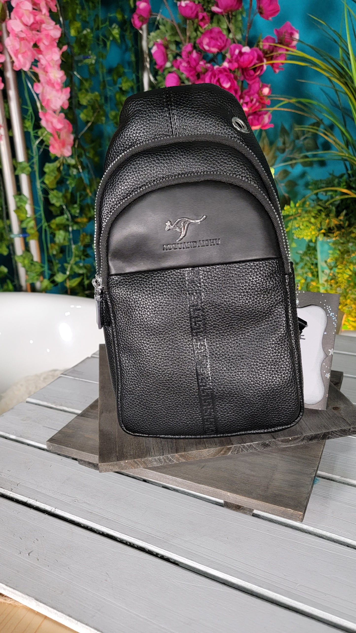 Sporty Bag Faux Black Leather