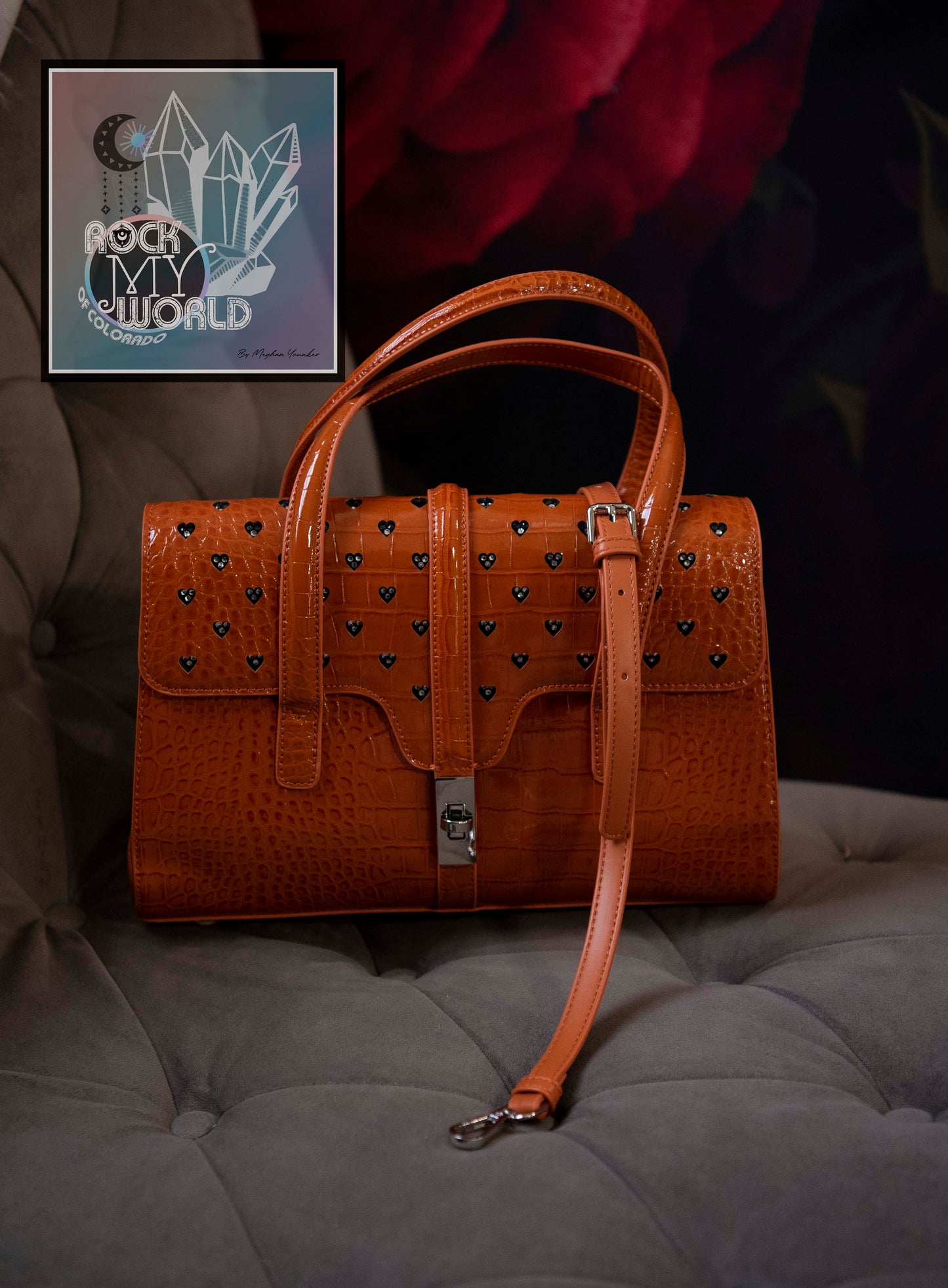 Orange Croc Diamond Hearts Purse