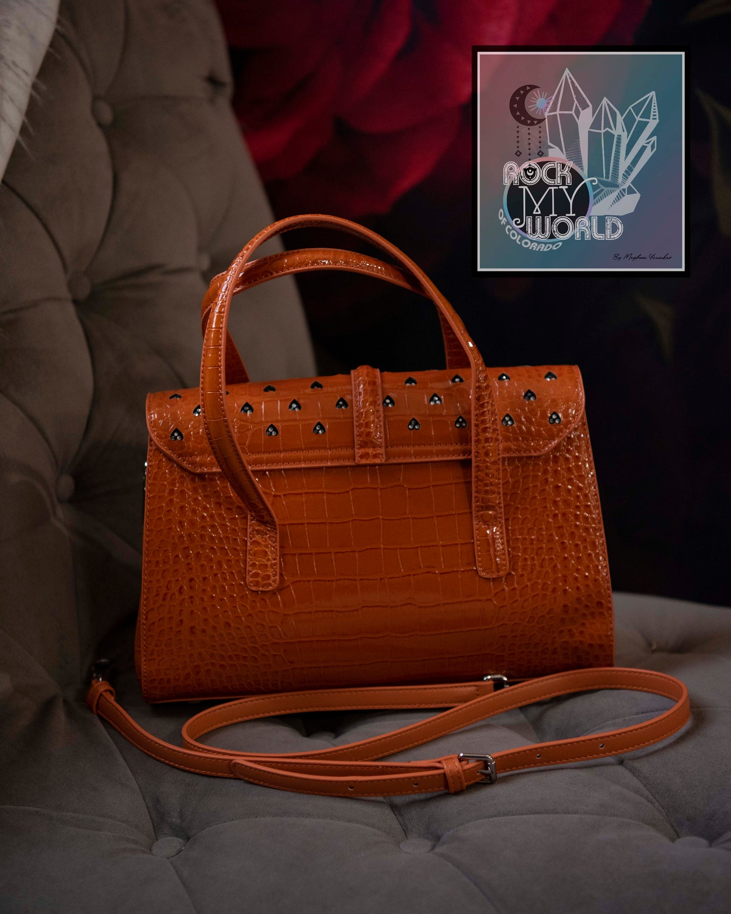 Orange Croc Diamond Hearts Purse