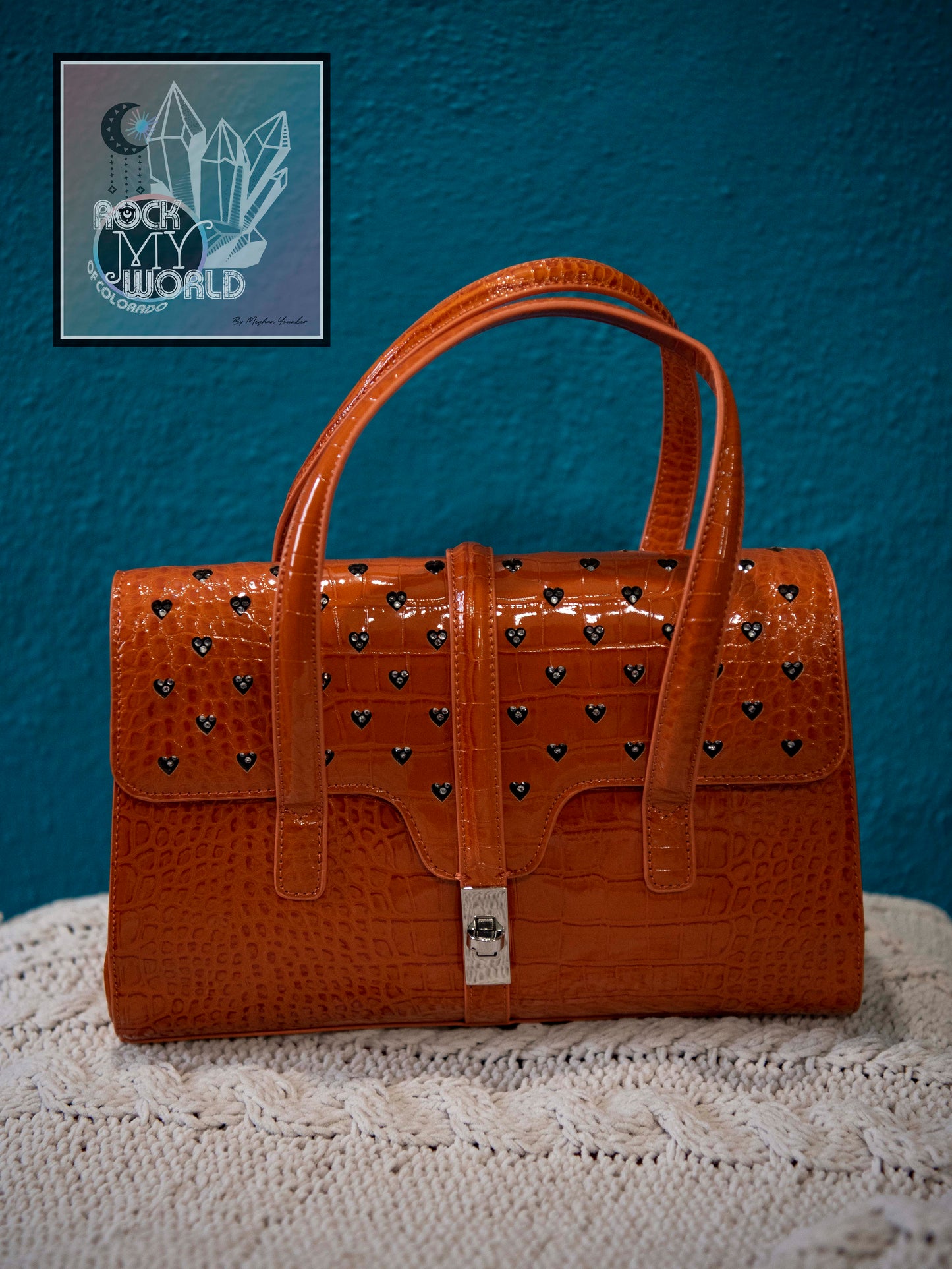 Orange Croc Diamond Hearts Purse