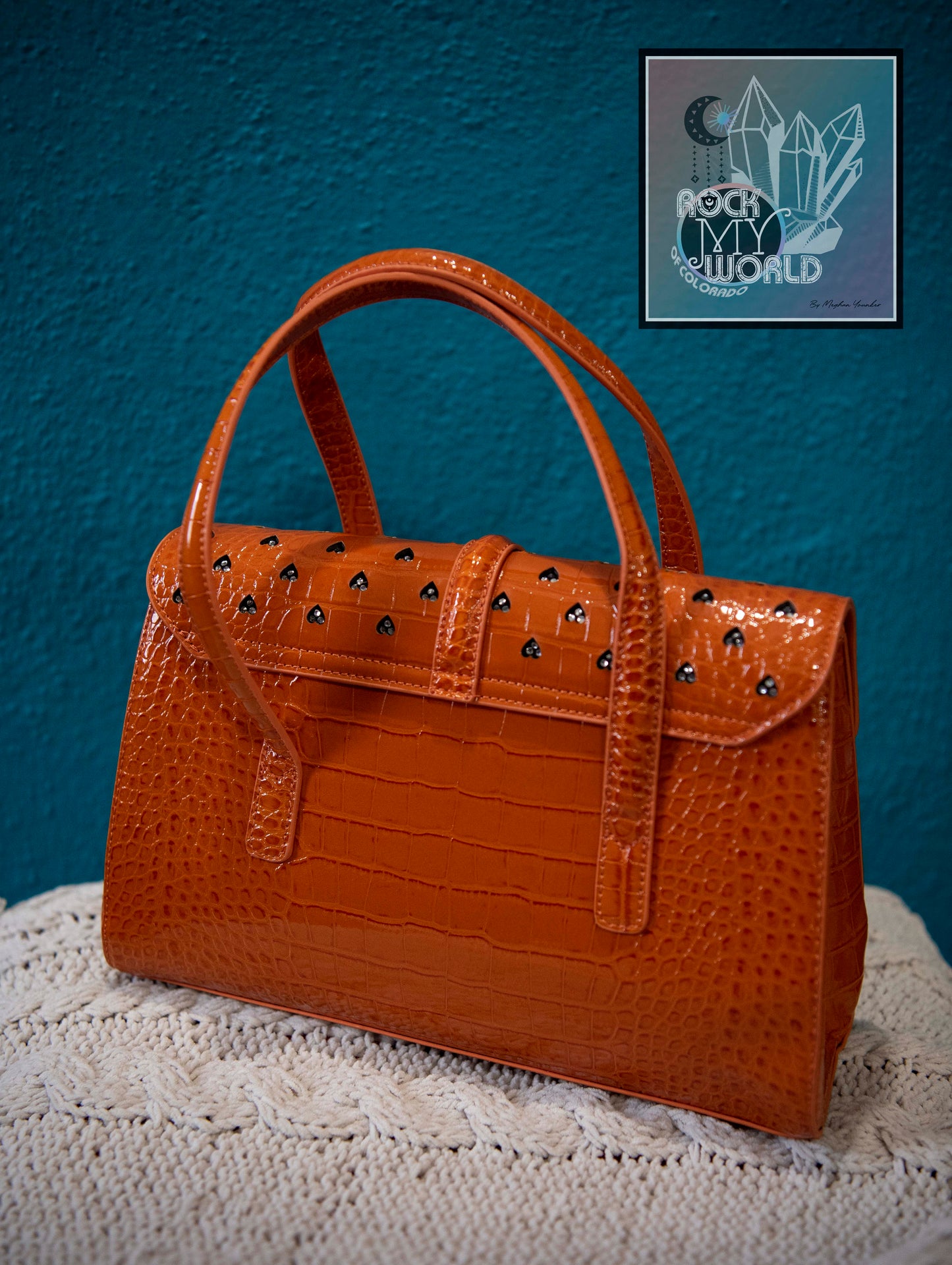 Orange Croc Diamond Hearts Purse