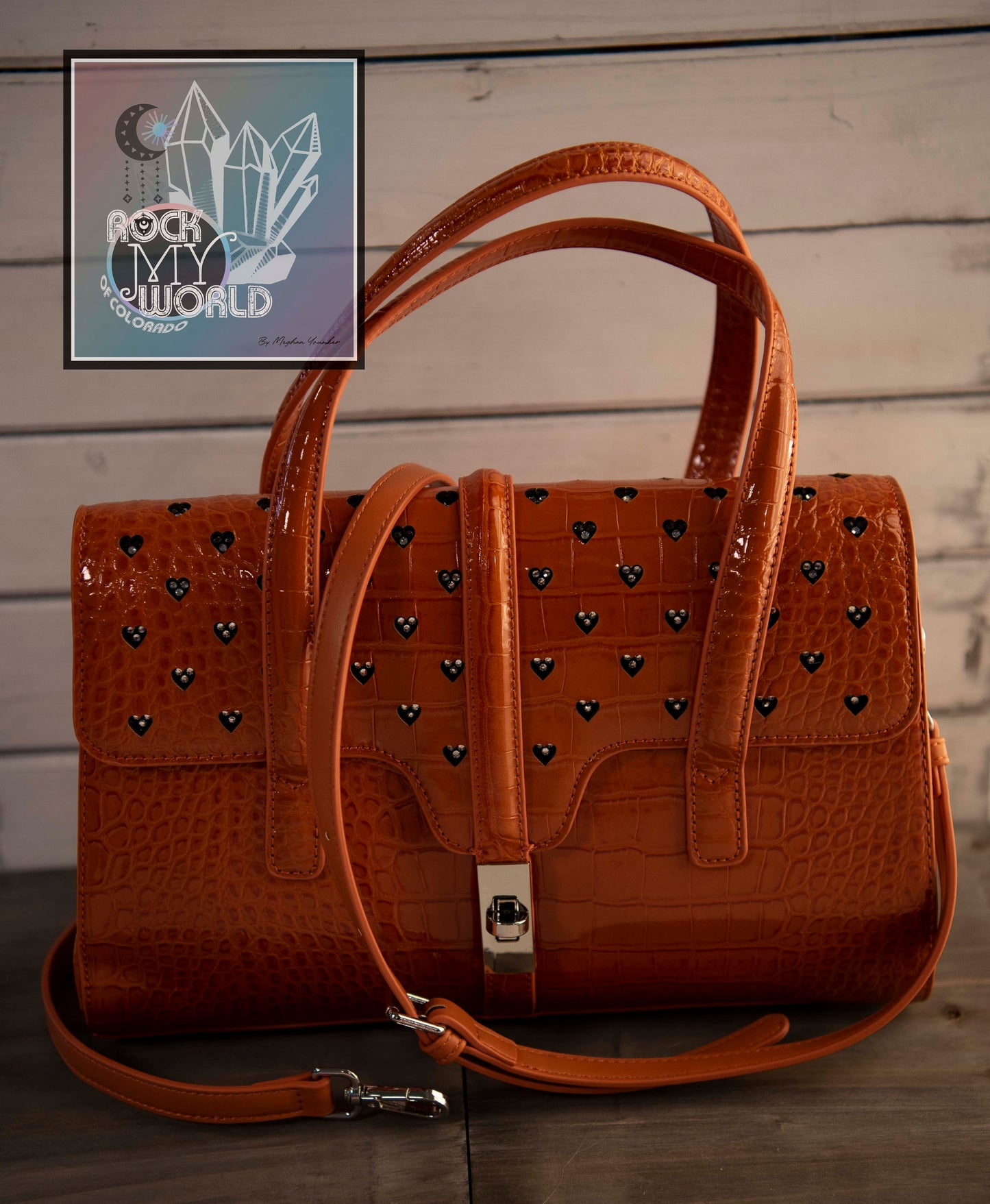 Orange Croc Diamond Hearts Purse