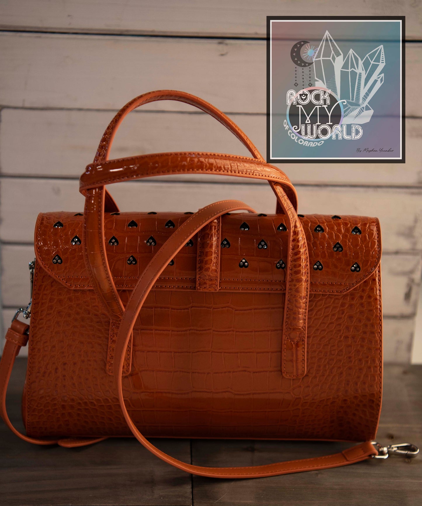 Orange Croc Diamond Hearts Purse