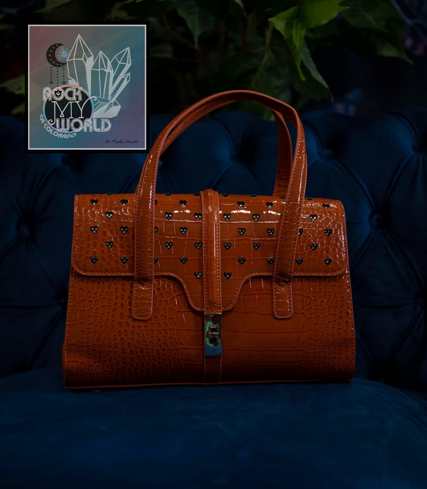 Orange Croc Diamond Hearts Purse