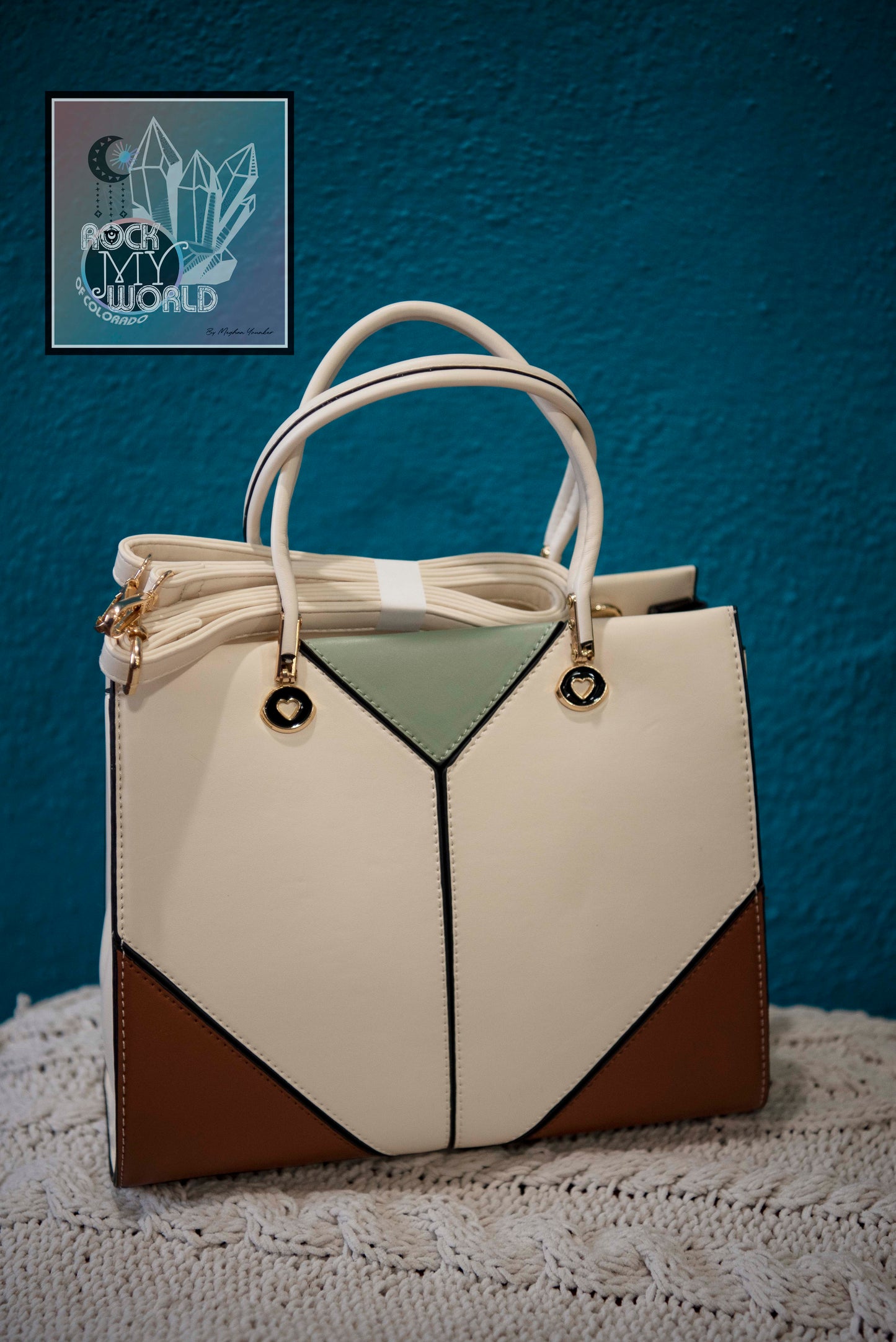 Cream Triangular PatchWork Handbag