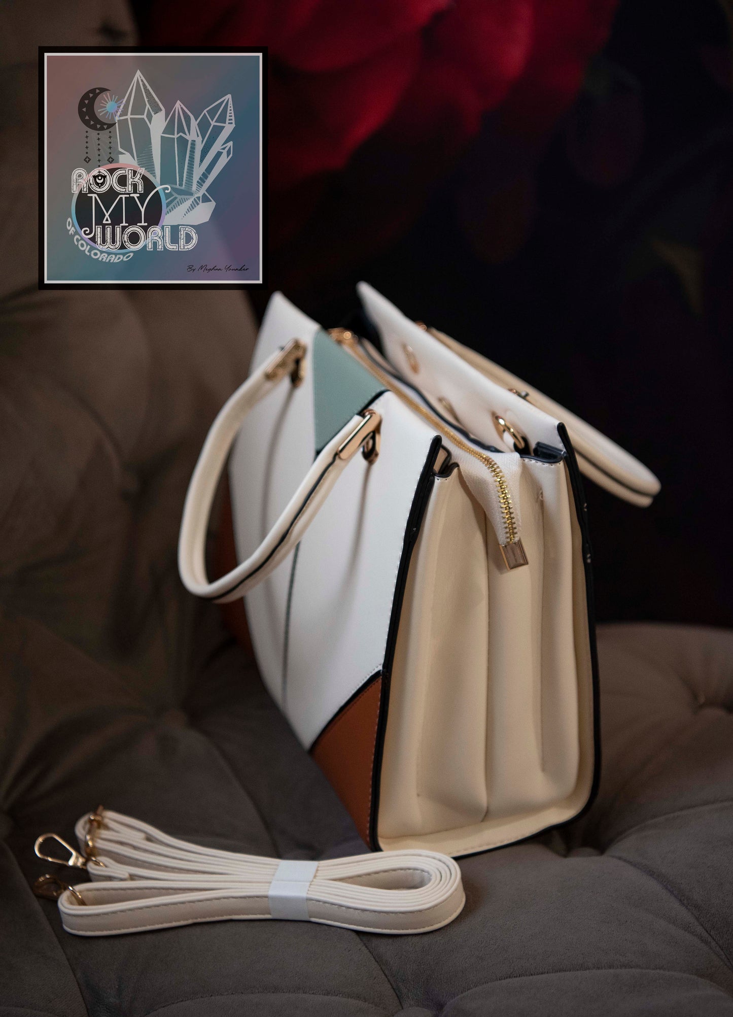 Cream Triangular PatchWork Handbag