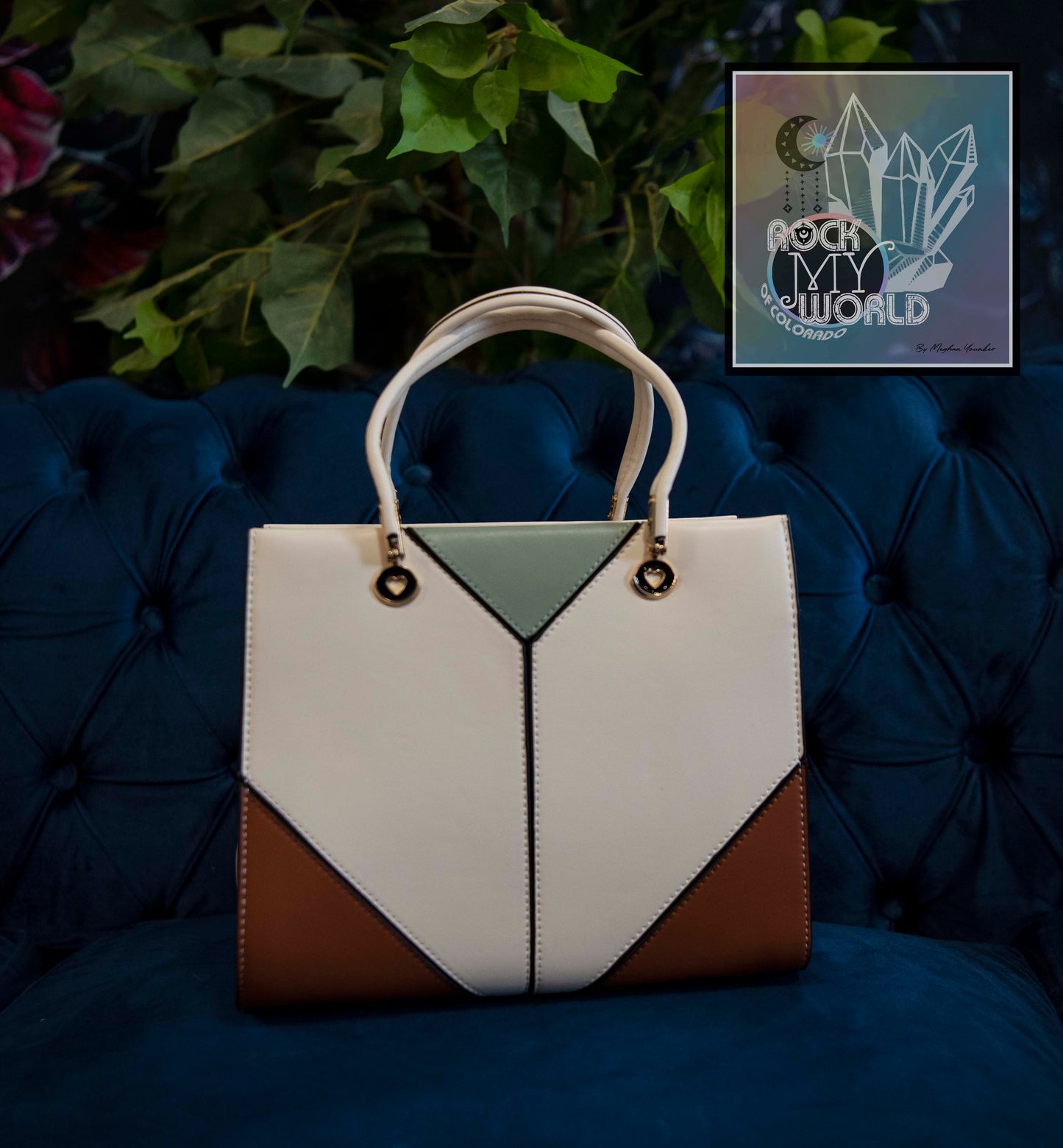 Cream Triangular PatchWork Handbag