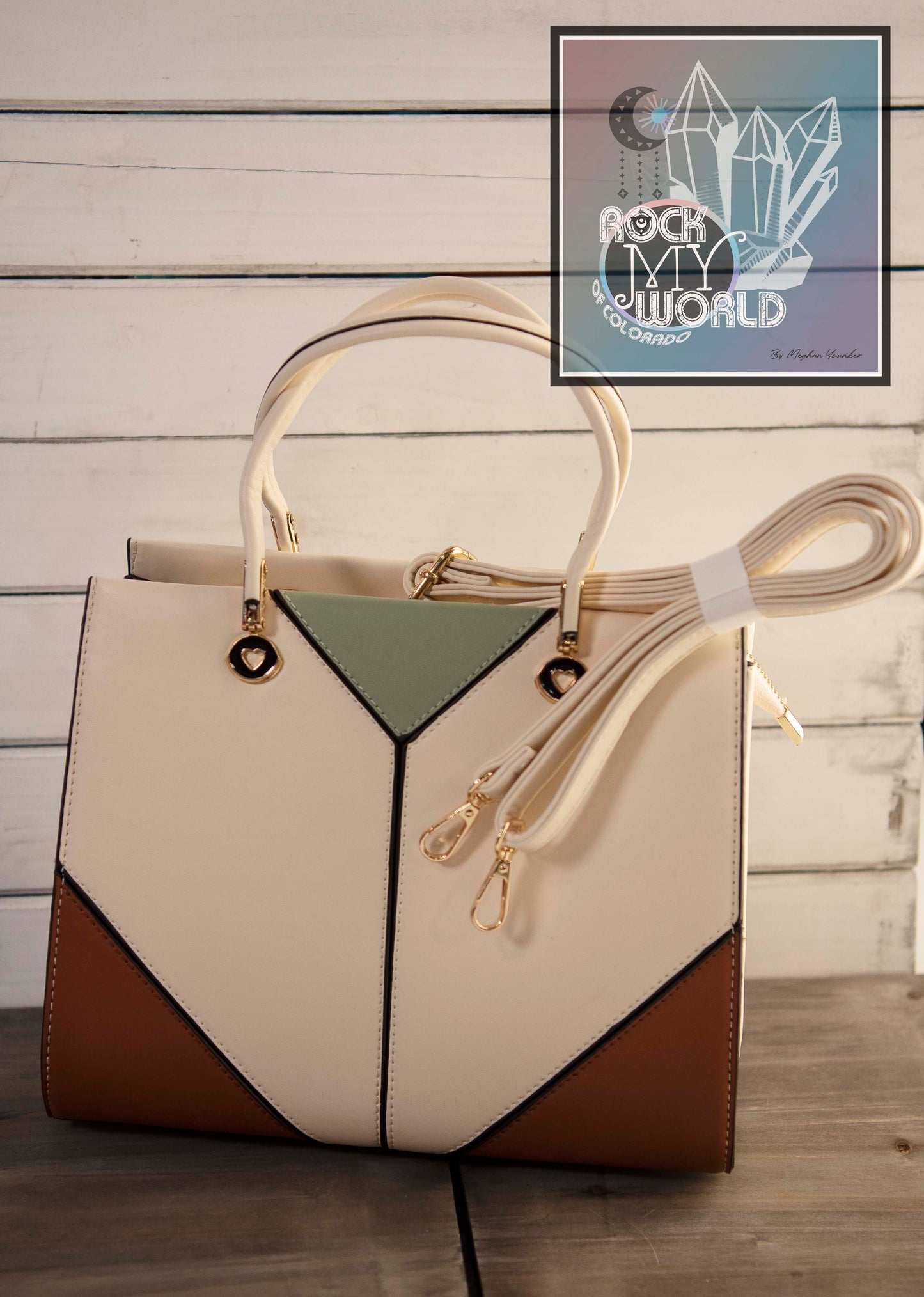 Cream Triangular PatchWork Handbag