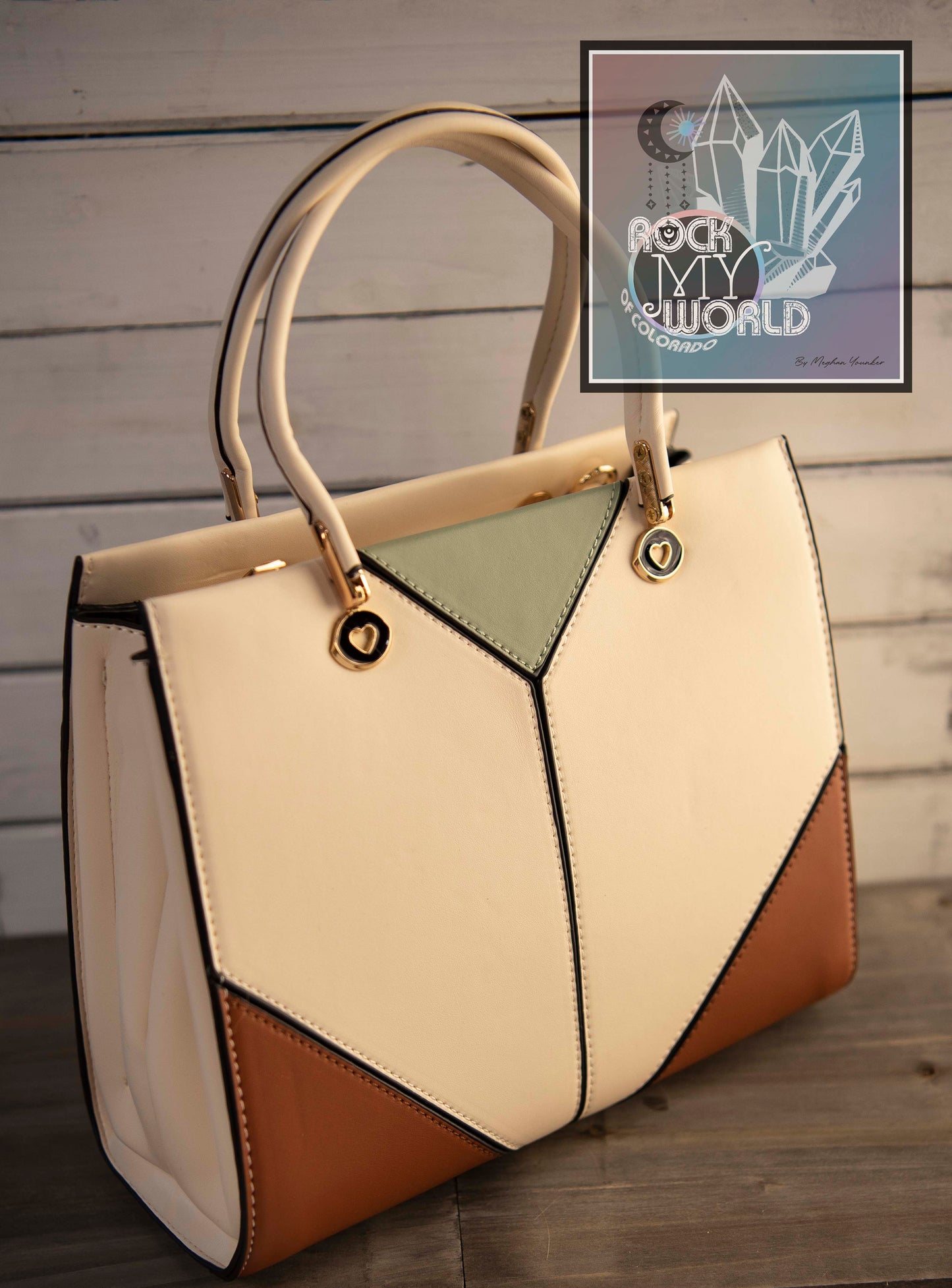 Cream Triangular PatchWork Handbag