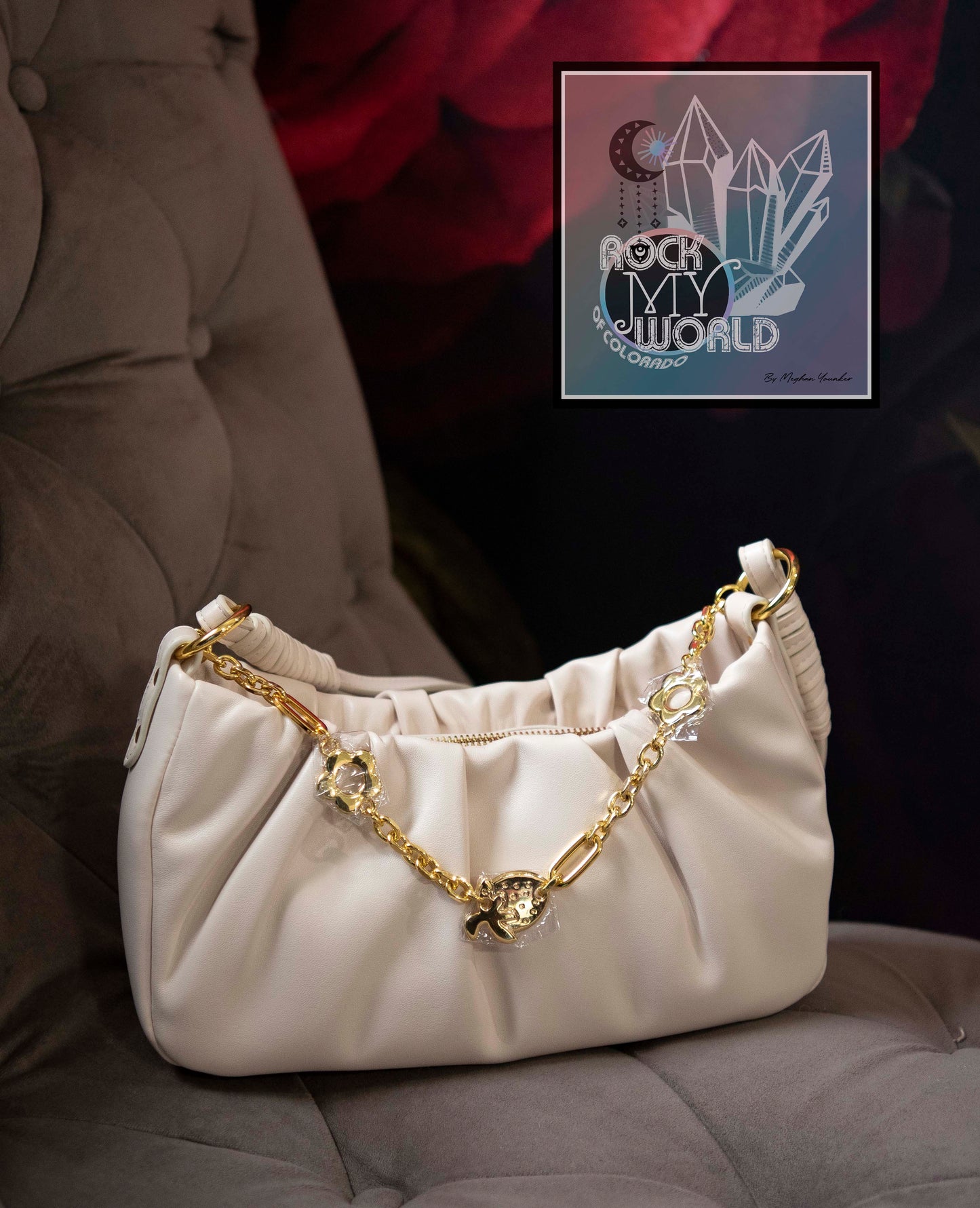 Rouched White Faux Leather Clutch Purse