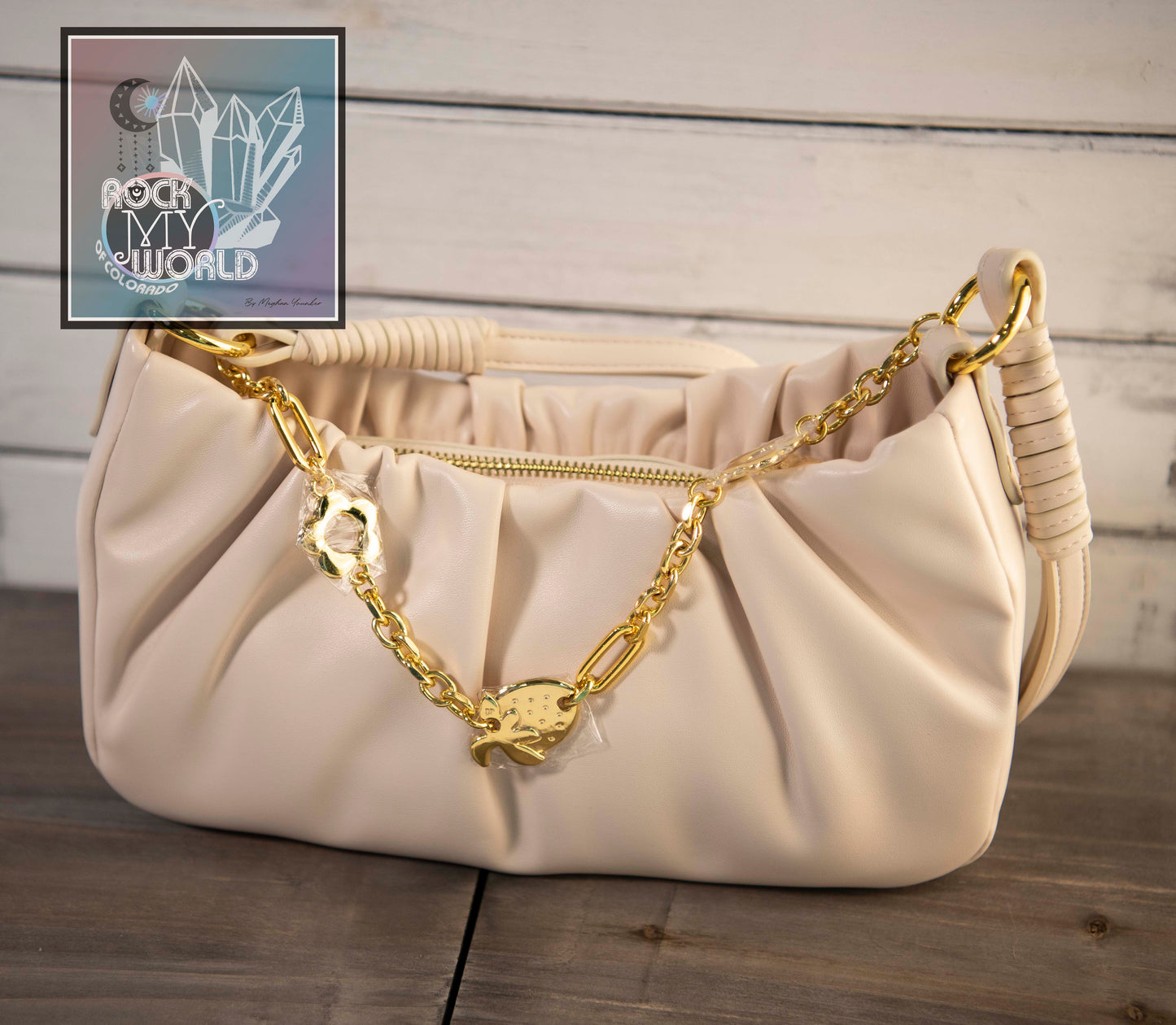 Rouched White Faux Leather Clutch Purse