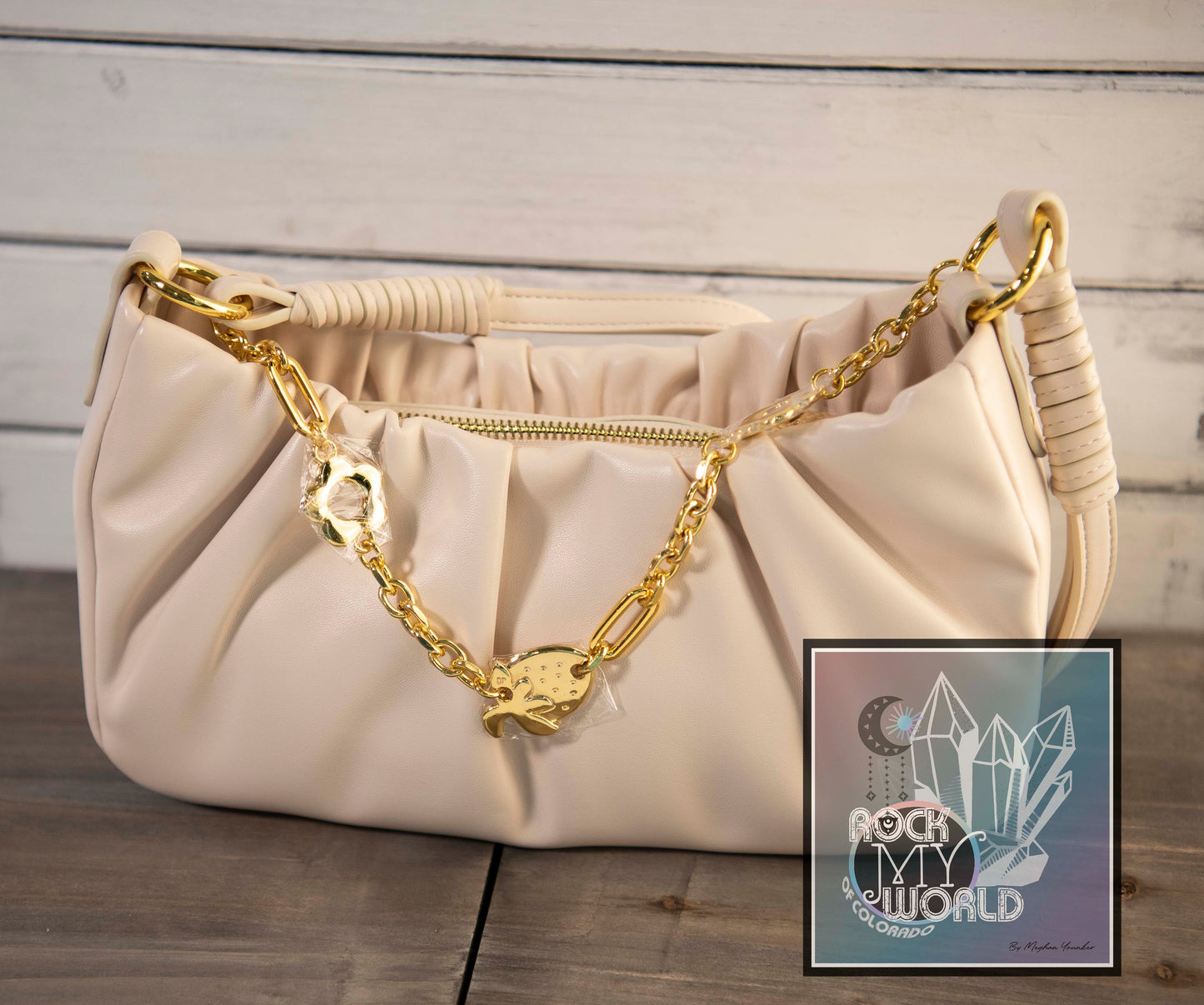 Rouched White Faux Leather Clutch Purse