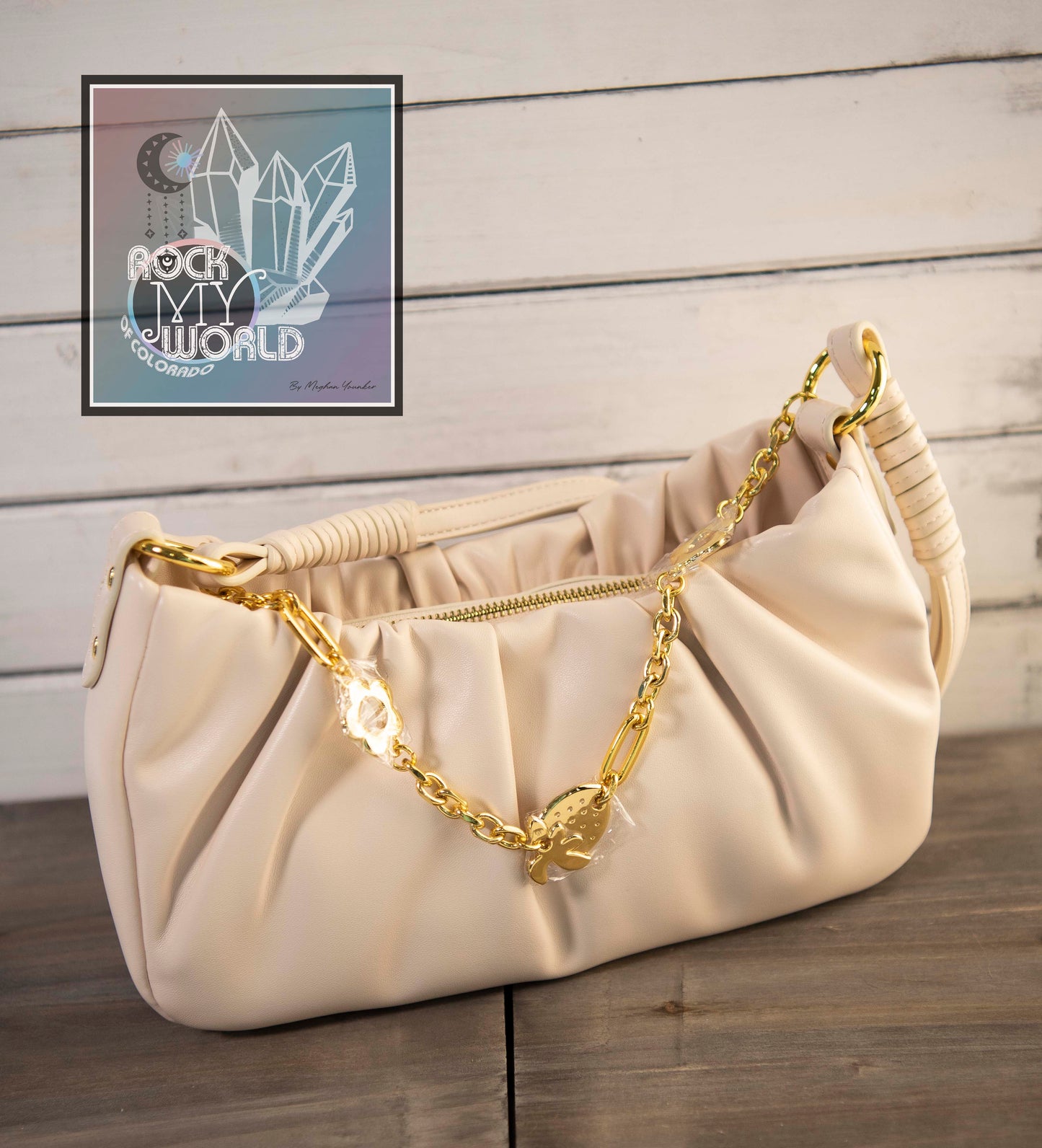 Rouched White Faux Leather Clutch Purse