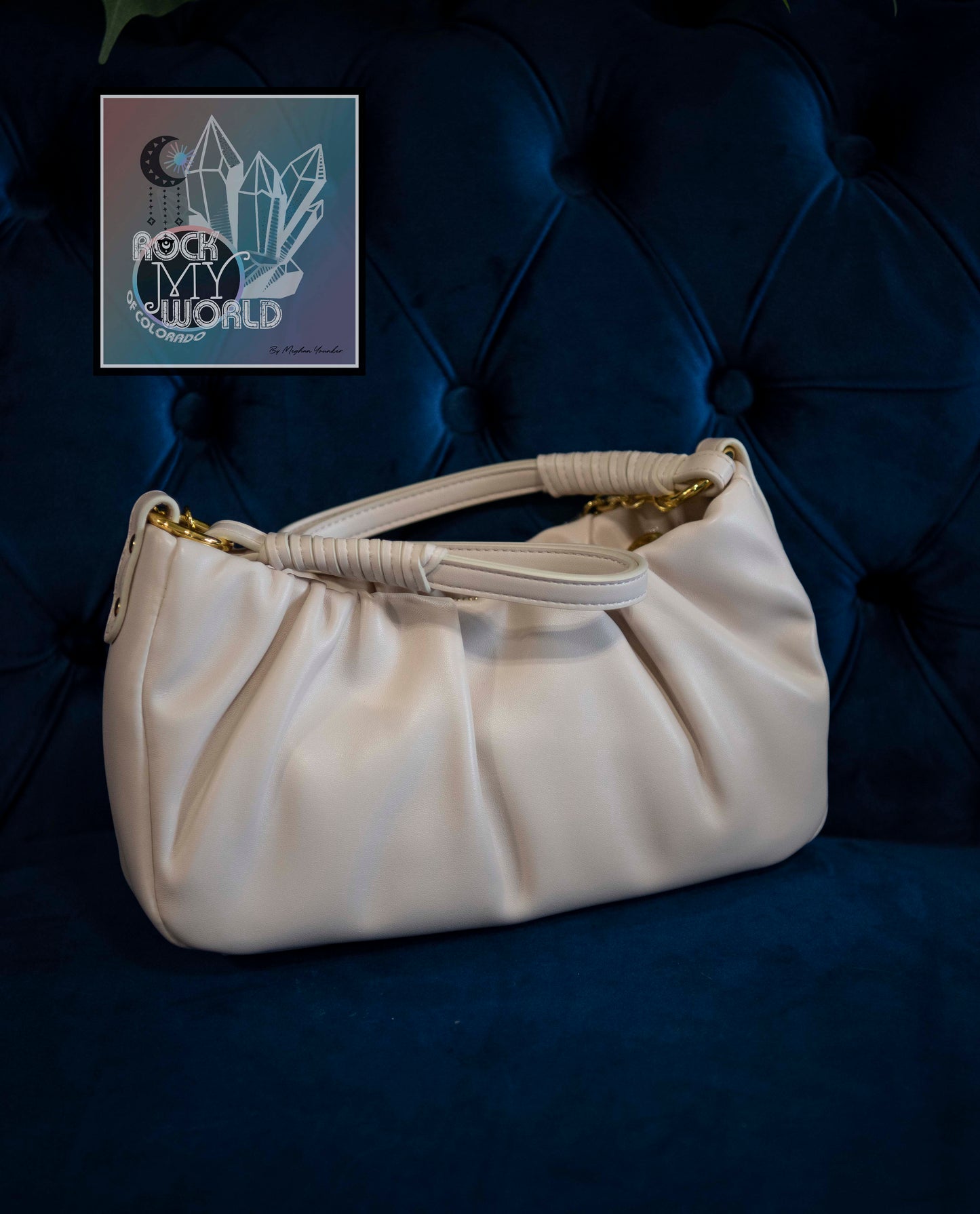 Rouched White Faux Leather Clutch Purse